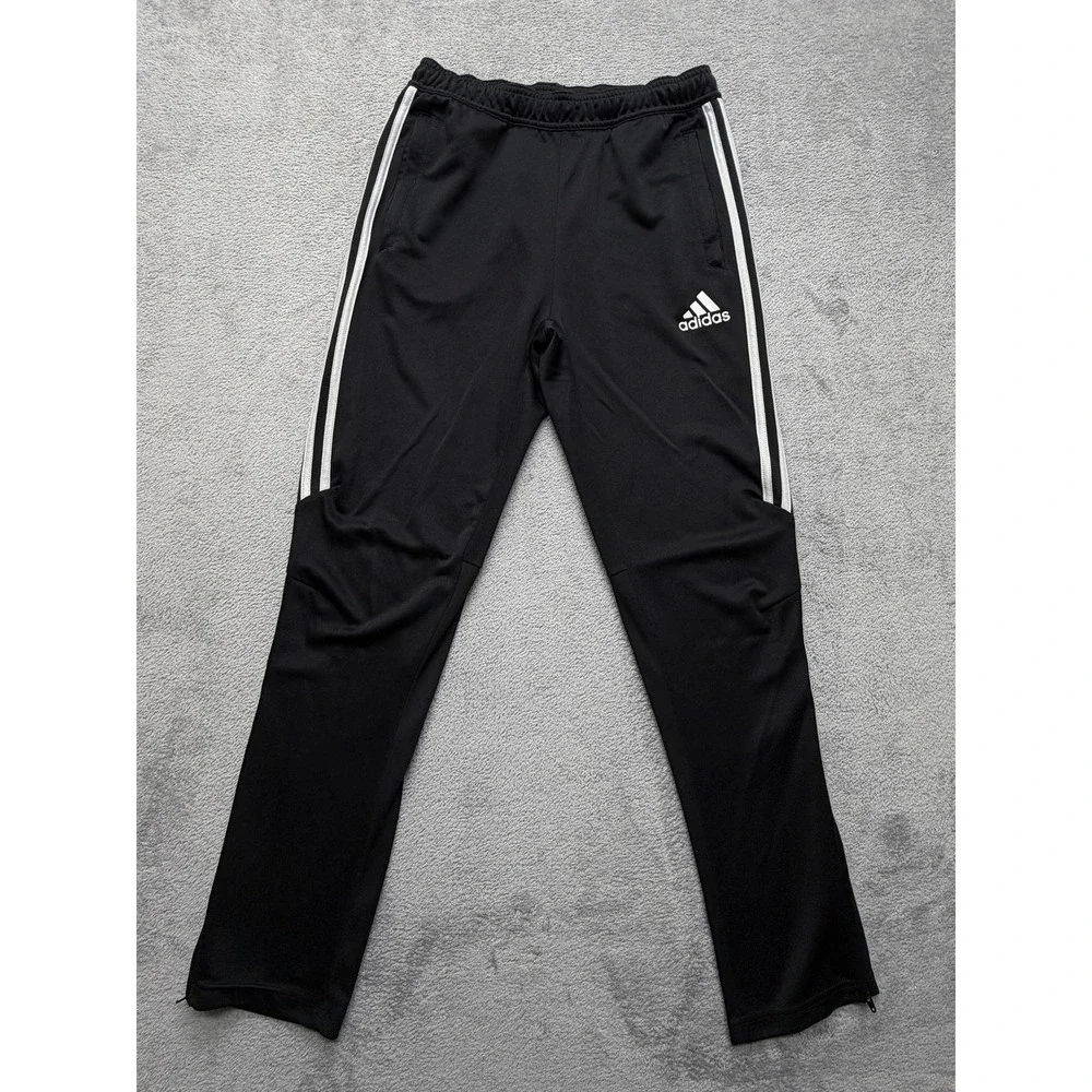 Adidas Track Pants Youth Large Black Three Stripes Ankle Zip Soccer Training‎